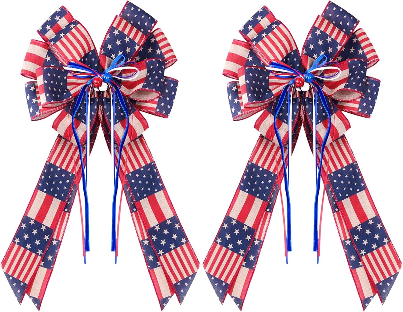 2 PCS Large Patriotic Wreath Bows with Bell Star and Stripe America Flag Bow 4th of July for Veteran's Day Independence Day Memorial Day Front Door Holiday Party Home Decor 20 * 12"